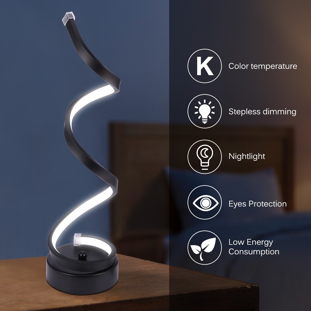 Modern Spiral LED Desk Lamp with Remote Control & Dimmable Light by HitMyNeed