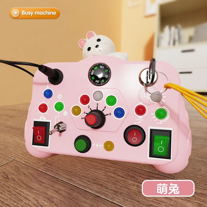 Montessori Busy Board with LED Light Switch pink-bunny by HitMyNeed