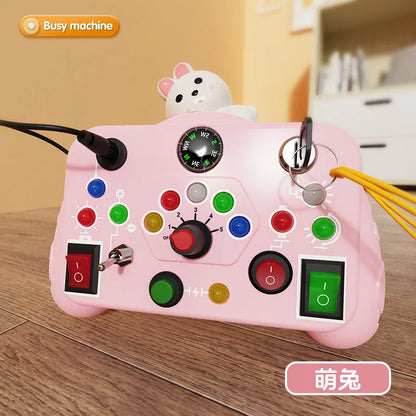 Montessori Busy Board with LED Light Switch pink-bunny by HitMyNeed