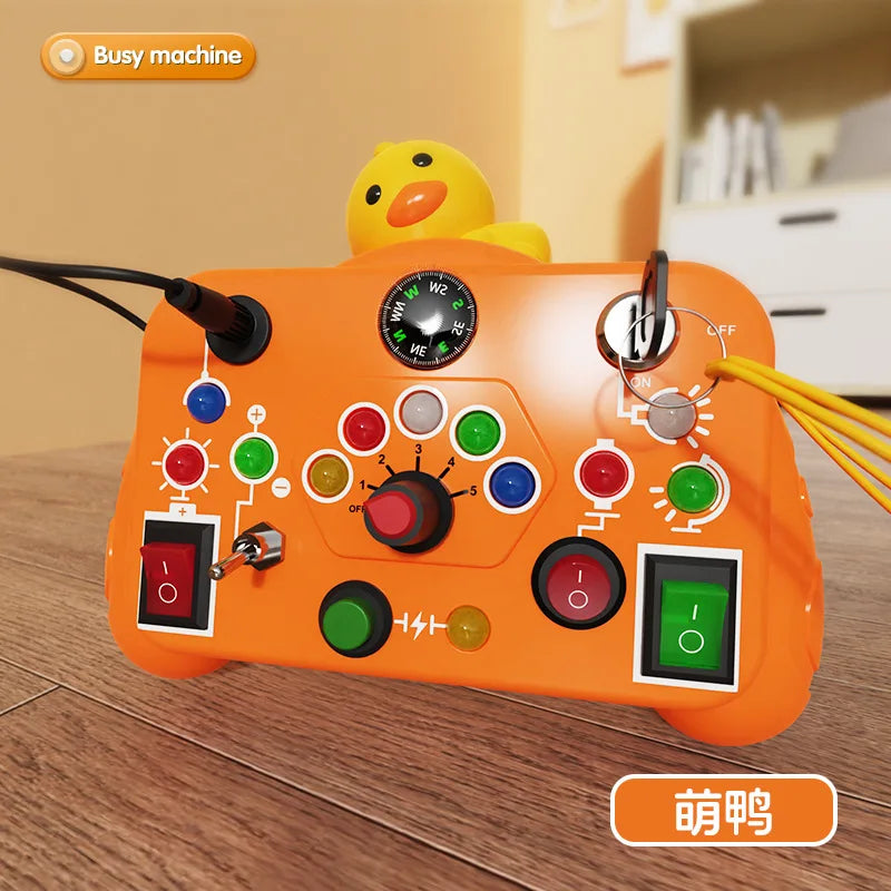 Montessori Busy Board with LED Light Switch yellow-duck by HitMyNeed