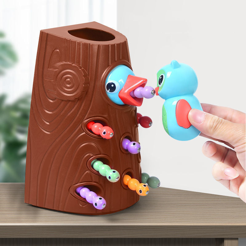Montessori Magnetic Woodpecker Worm Catching Toy by HitMyNeed