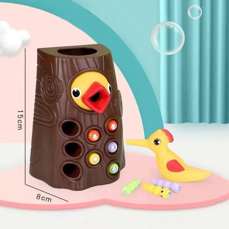 Montessori Magnetic Woodpecker Worm Catching Toy by HitMyNeed