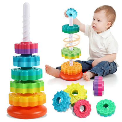 Montessori Rotating Rainbow Stacking Tower Toy by HitMyNeed