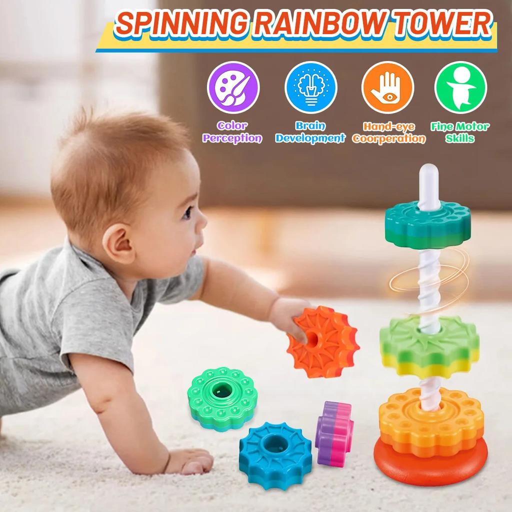Montessori Rotating Rainbow Stacking Tower Toy by HitMyNeed