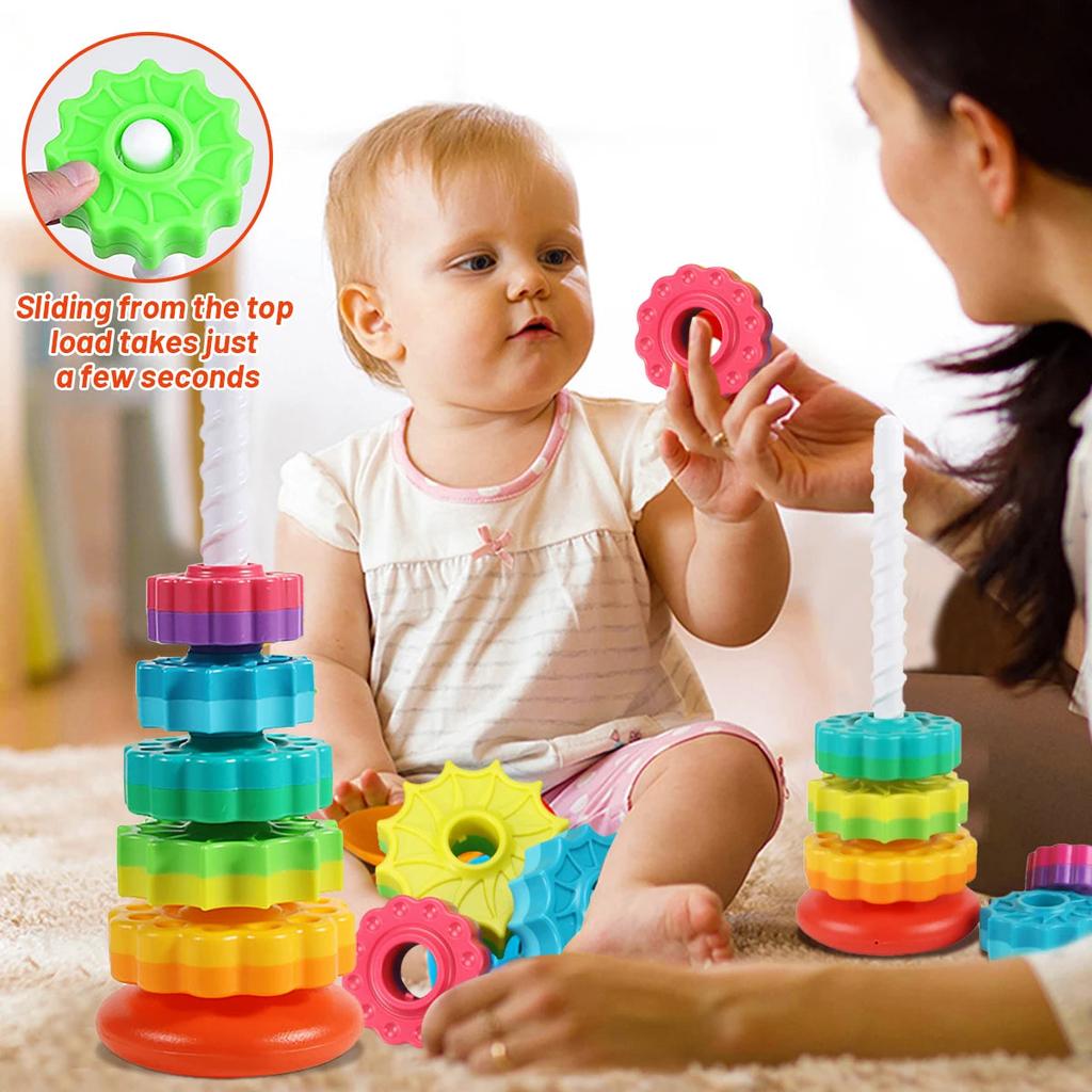 Montessori Rotating Rainbow Stacking Tower Toy by HitMyNeed