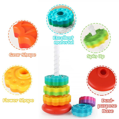 Montessori Rotating Rainbow Stacking Tower Toy by HitMyNeed