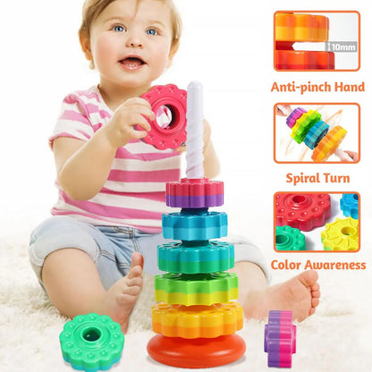 Montessori Rotating Rainbow Stacking Tower Toy by HitMyNeed