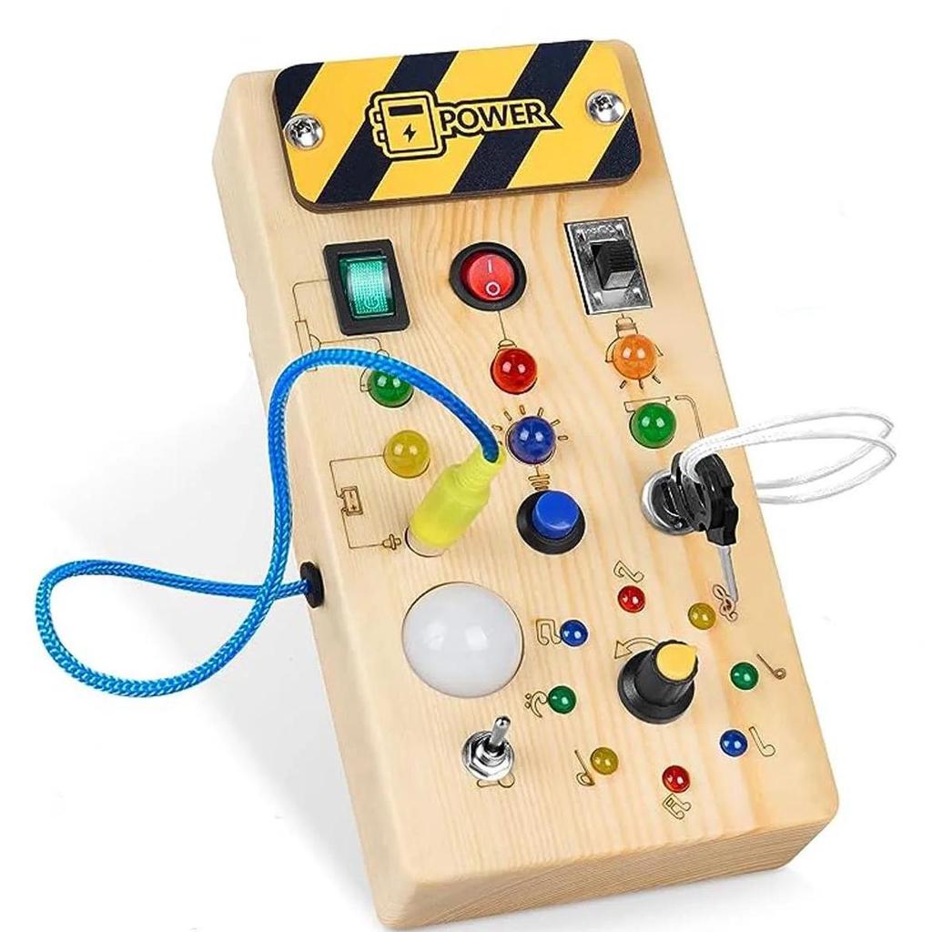 Montessori Wooden Busy Board with LED Light Switch by HitMyNeed