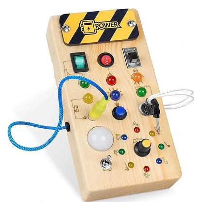Montessori Wooden Busy Board with LED Light Switch by HitMyNeed