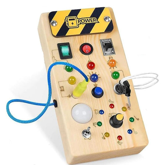 Montessori Wooden Busy Board with LED Light Switch by HitMyNeed