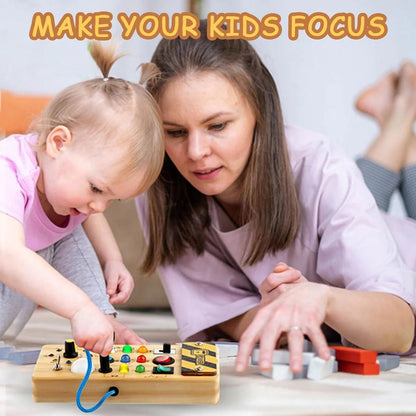Montessori Wooden Busy Board with LED Light Switch by HitMyNeed