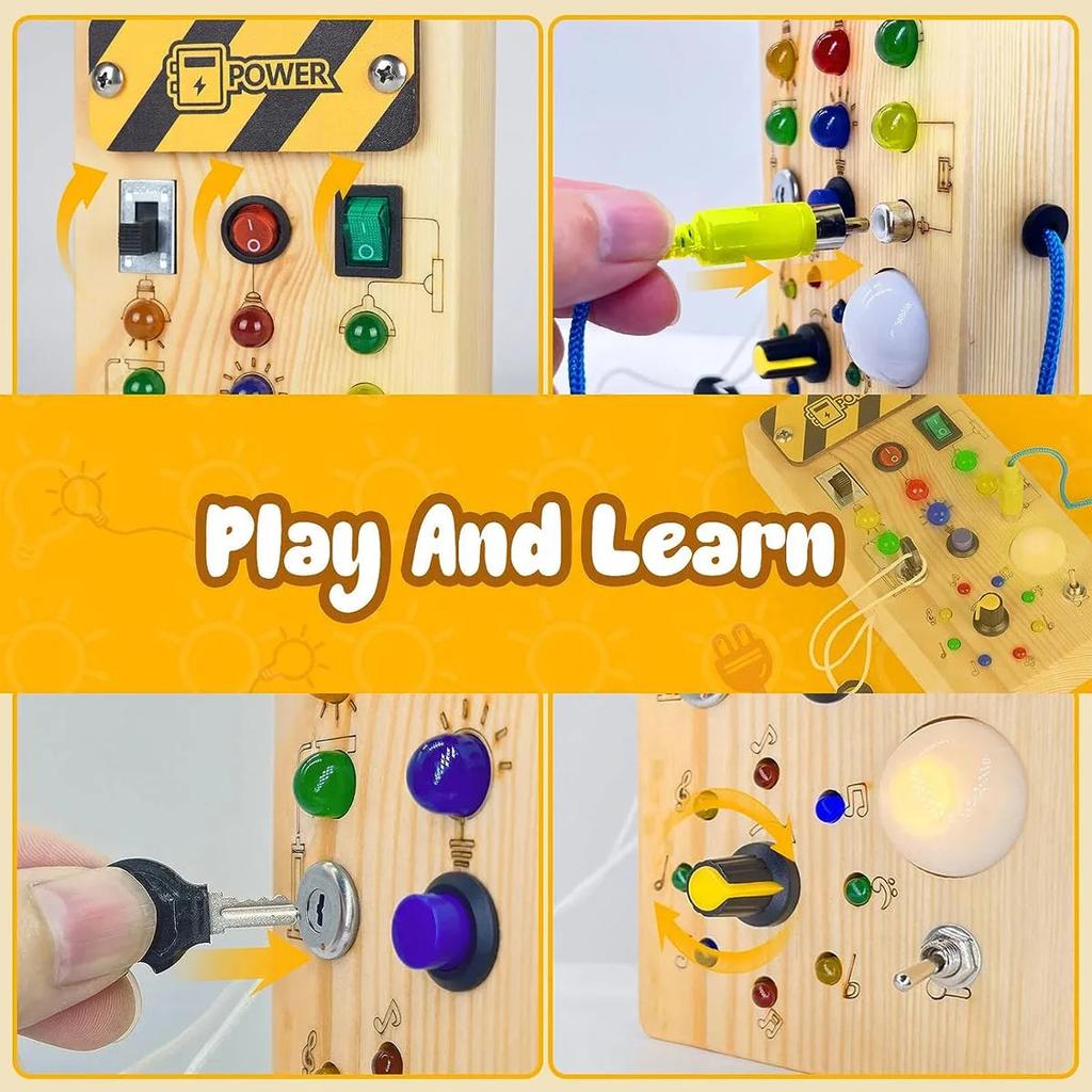 Montessori Wooden Busy Board with LED Light Switch by HitMyNeed