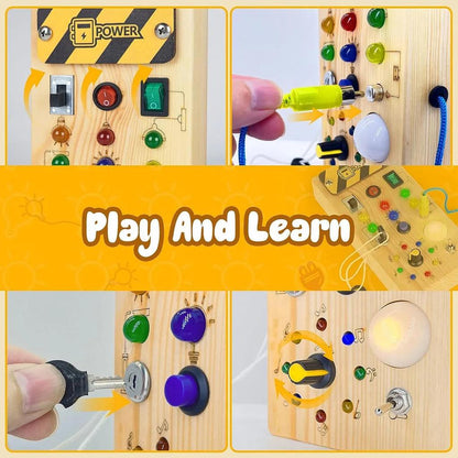 Montessori Wooden Busy Board with LED Light Switch by HitMyNeed