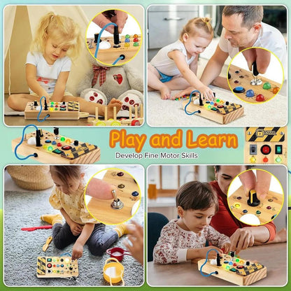 Montessori Wooden Busy Board with LED Light Switch by HitMyNeed
