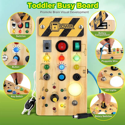 Montessori Wooden Busy Board with LED Light Switch by HitMyNeed