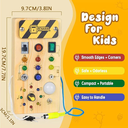 Montessori Wooden Busy Board with LED Light Switch by HitMyNeed