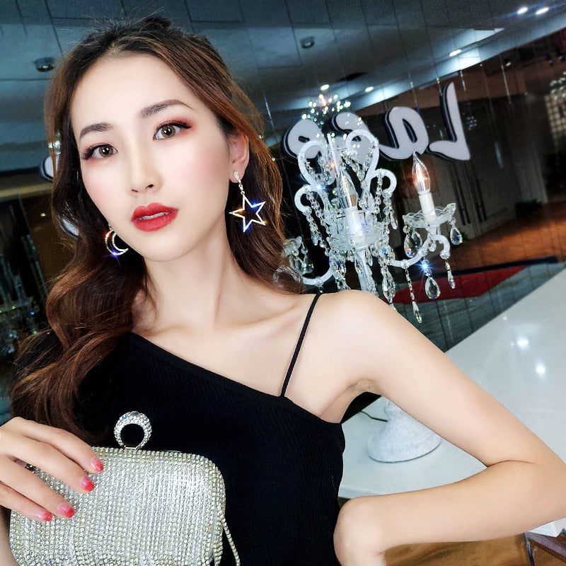 Moon and Star Dangle Earrings for Women by HitMyNeed