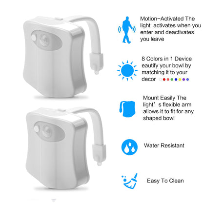 Motion Sensor Bathroom Night Light with 8 LED Colors by HitMyNeed