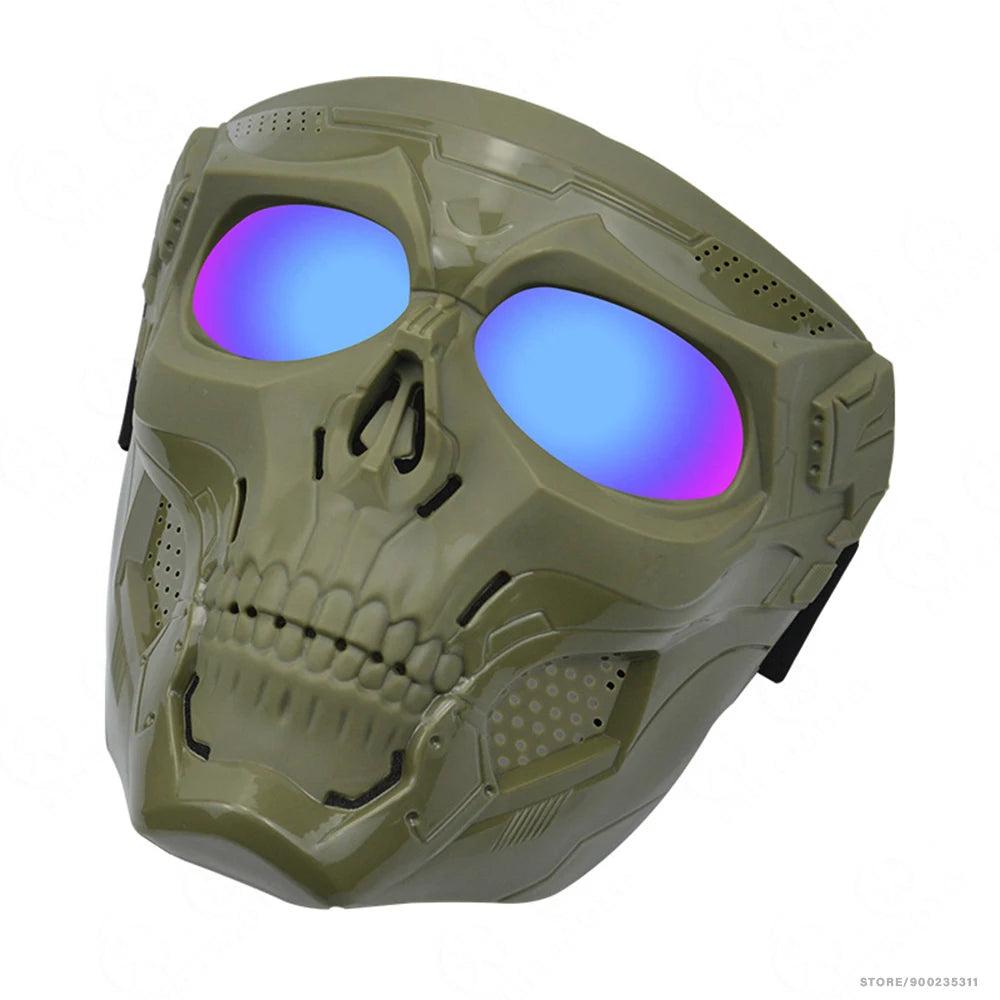 Motocross Skull Goggles with Detachable Skull Mask army-green-color by HitMyNeed