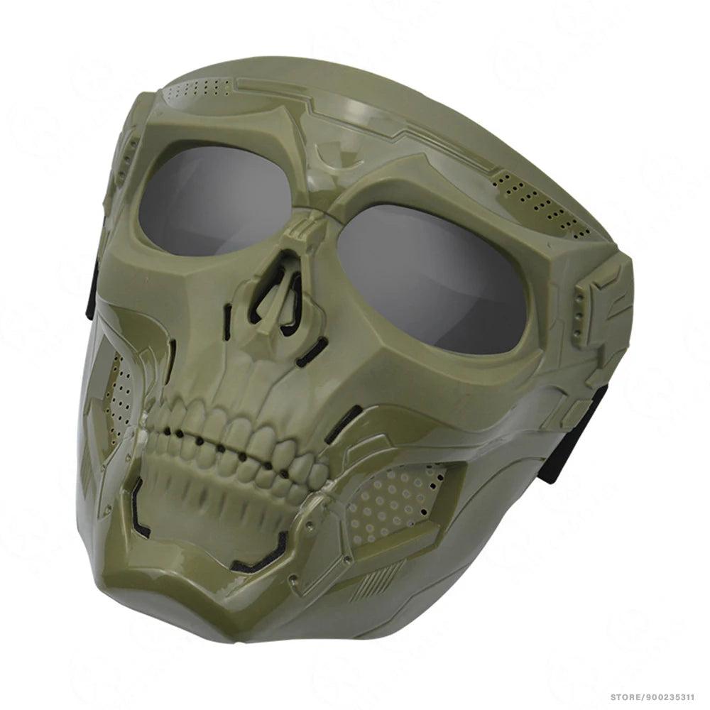 Motocross Skull Goggles with Detachable Skull Mask army-green-gray by HitMyNeed