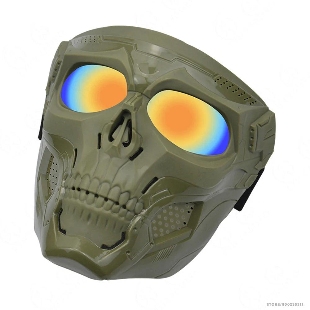 Motocross Skull Goggles with Detachable Skull Mask army-green-red by HitMyNeed