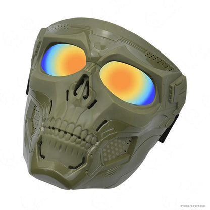Motocross Skull Goggles with Detachable Skull Mask army-green-red by HitMyNeed