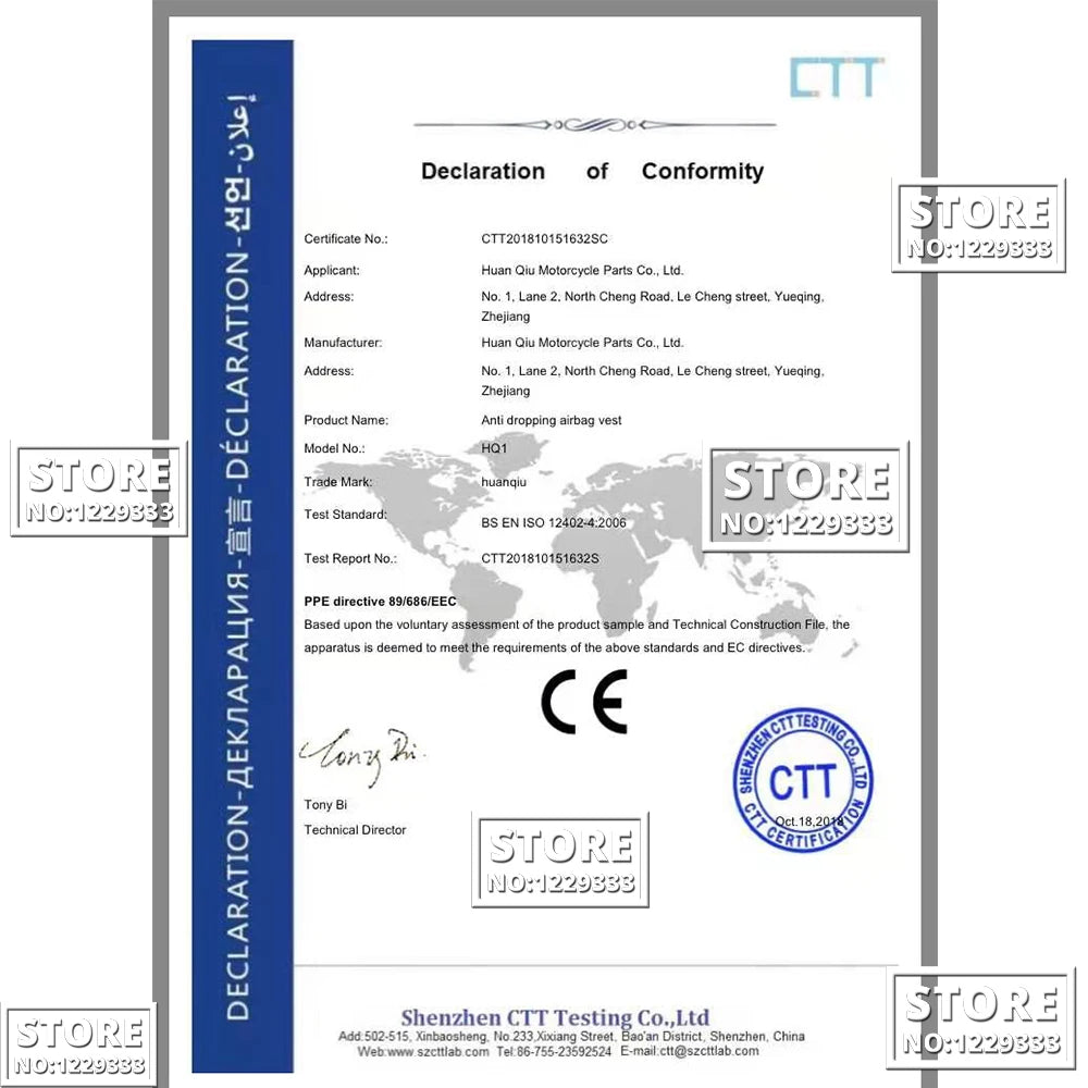 Motorcycle Airbag Vest with CE Back Protector by HitMyNeed