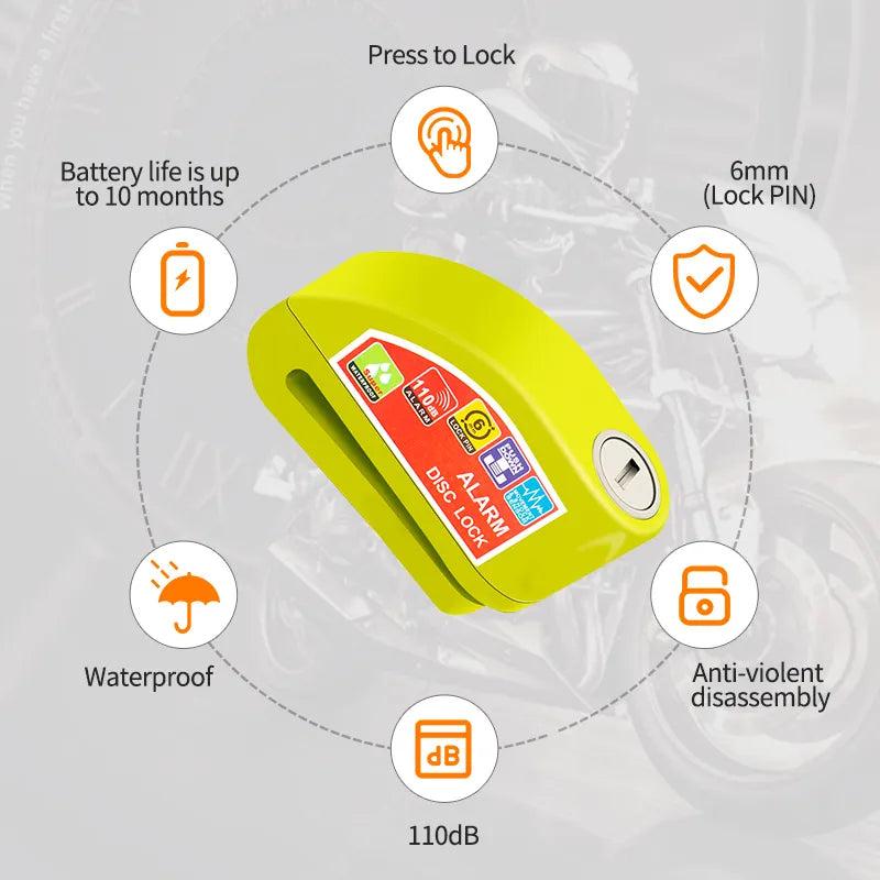 Motorcycle Disc Brake Lock with Alarm and Reminder Cable by HitMyNeed