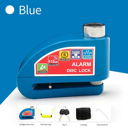 Motorcycle Disc Brake Lock with Alarm and Reminder Cable blue by HitMyNeed
