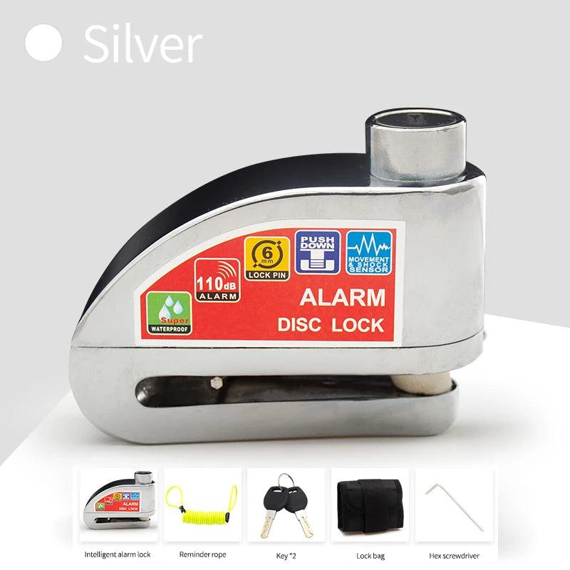 Motorcycle Disc Brake Lock with Alarm and Reminder Cable silver by HitMyNeed