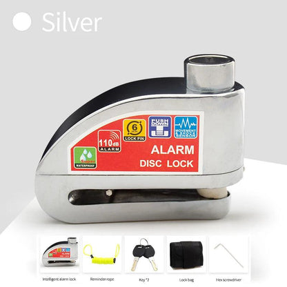 Motorcycle Disc Brake Lock with Alarm and Reminder Cable silver by HitMyNeed