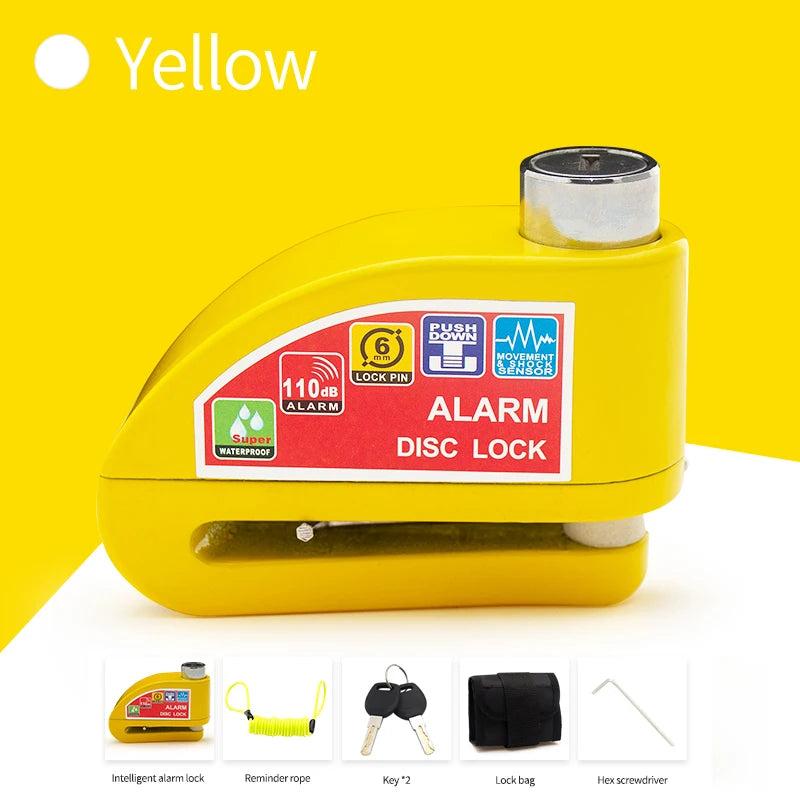 Motorcycle Disc Brake Lock with Alarm and Reminder Cable yellow by HitMyNeed