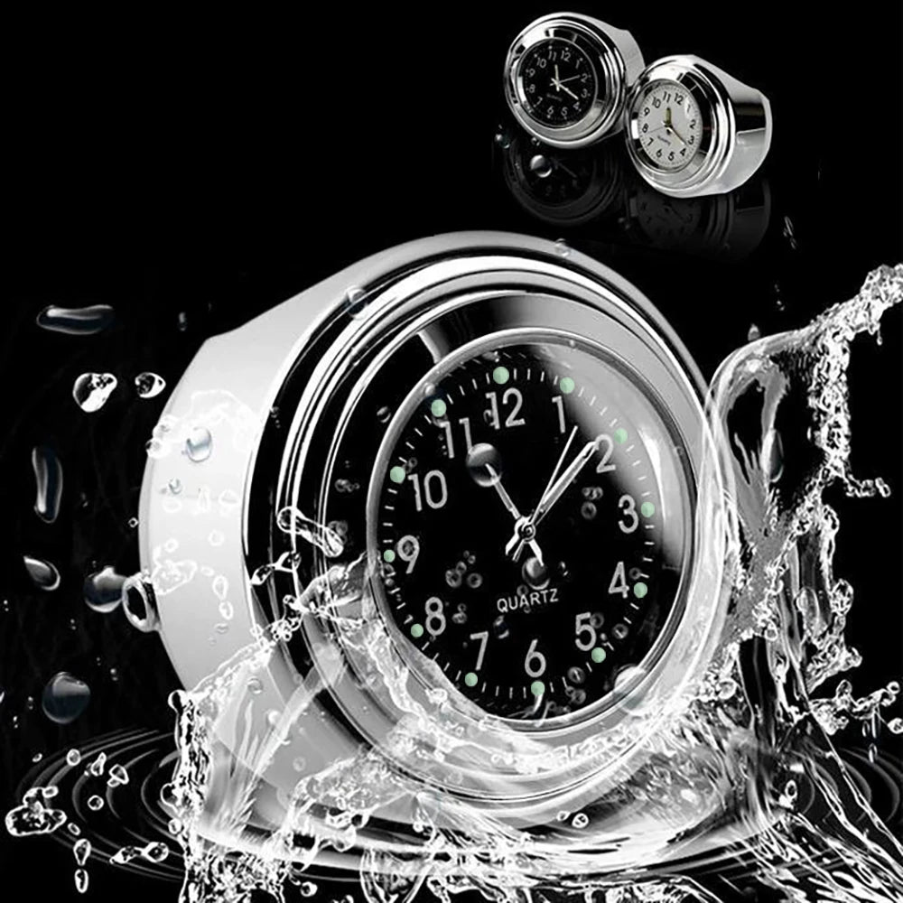 Motorcycle Handlebar Chrome Waterproof Luminous Clock by HitMyNeed