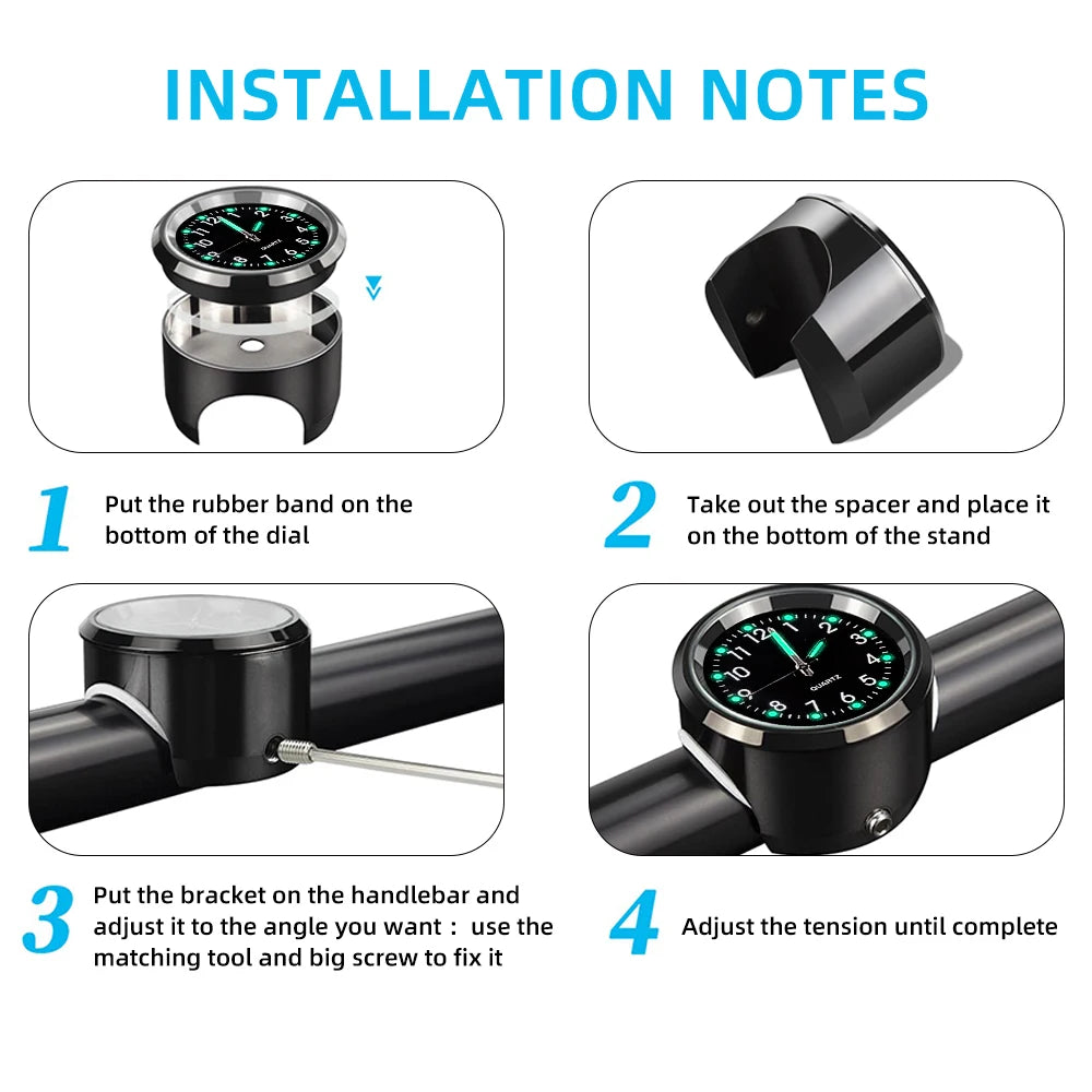 Motorcycle Handlebar Chrome Waterproof Luminous Clock by HitMyNeed