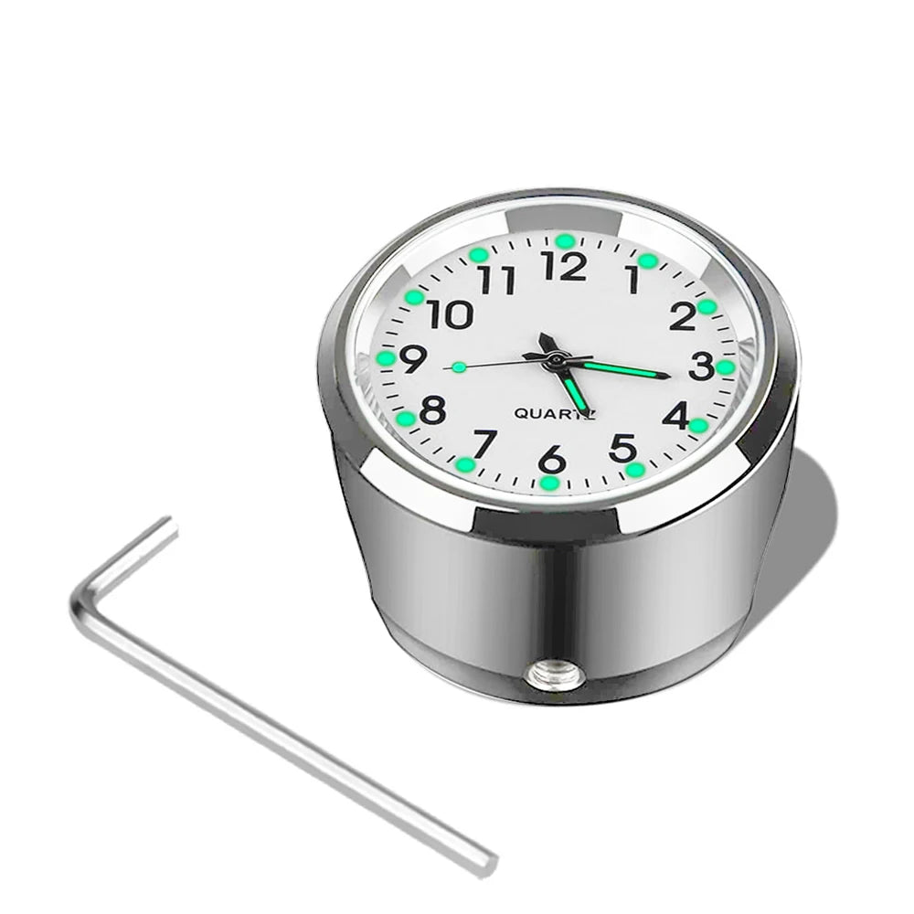 Motorcycle Handlebar Chrome Waterproof Luminous Clock white by HitMyNeed