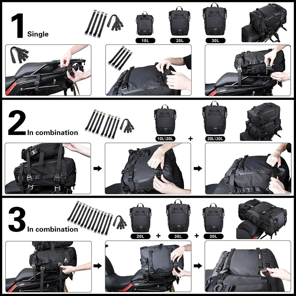 Motorcycle Rear Seat Waterproof Bag 10L 20L 30L by HitMyNeed