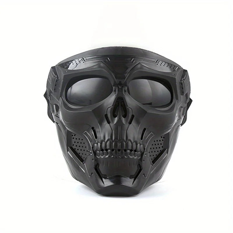 Motorcycle Skull Mask with Windproof Riding Goggles black-gray-lenses by HitMyNeed