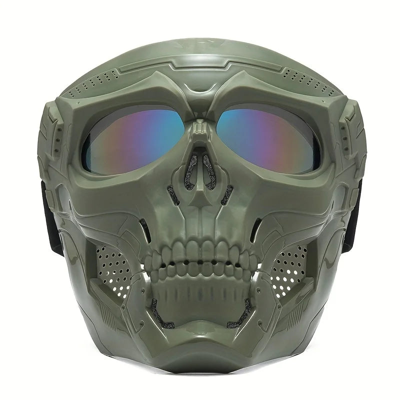 Motorcycle Skull Mask with Windproof Riding Goggles green-color-lenses by HitMyNeed