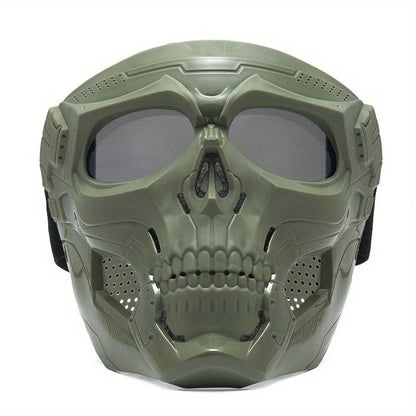 Motorcycle Skull Mask with Windproof Riding Goggles green-gray-lenses by HitMyNeed