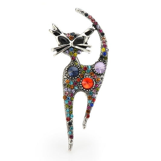 Multi-Color Cat Brooch Rhinestone Animal Pin by HitMyNeed