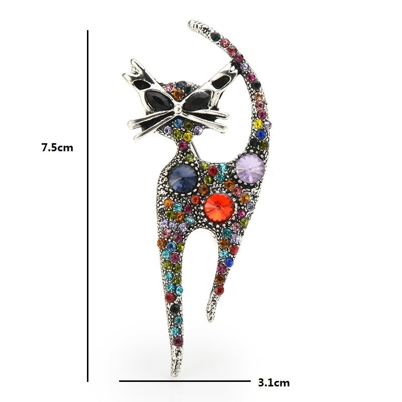 Multi-Color Cat Brooch Rhinestone Animal Pin by HitMyNeed