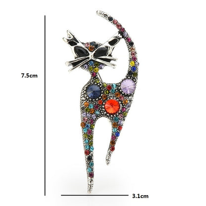 Multi-Color Cat Brooch Rhinestone Animal Pin by HitMyNeed