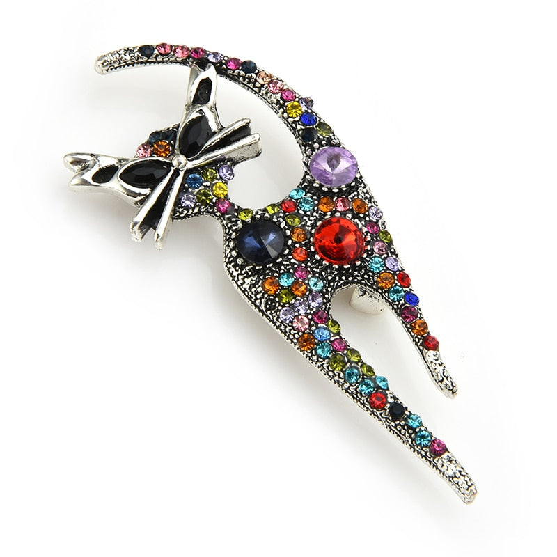 Multi-Color Cat Brooch Rhinestone Animal Pin by HitMyNeed