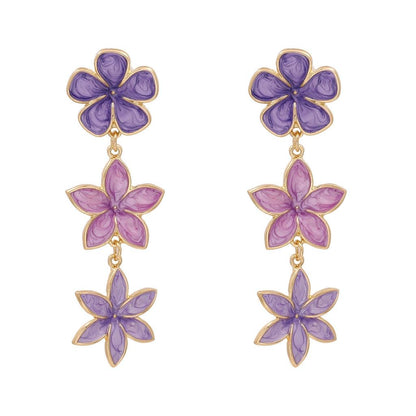 Multi Color Floral Drop Earrings for Women purple by HitMyNeed