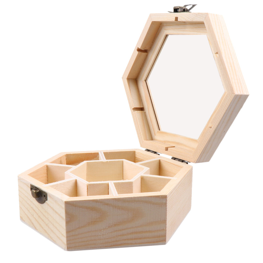 Multi Compartment Hexagonal Wooden Storage Box by HitMyNeed