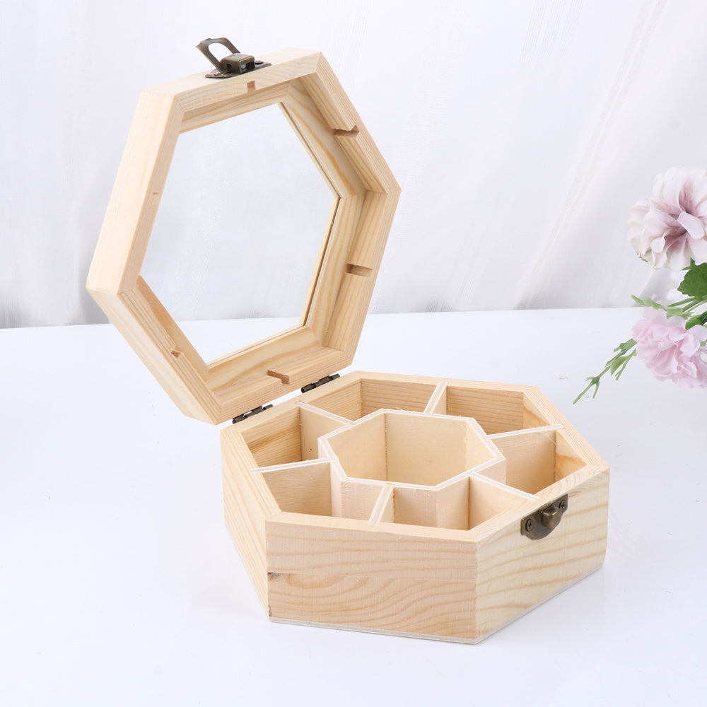 Multi Compartment Hexagonal Wooden Storage Box by HitMyNeed