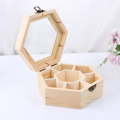 Multi Compartment Hexagonal Wooden Storage Box by HitMyNeed