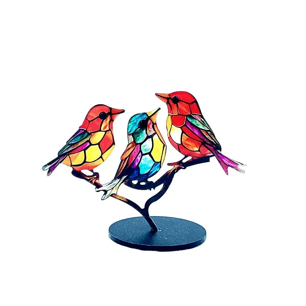Multicolor Acrylic Birds on Branch Desktop Ornament 3bird by HitMyNeed