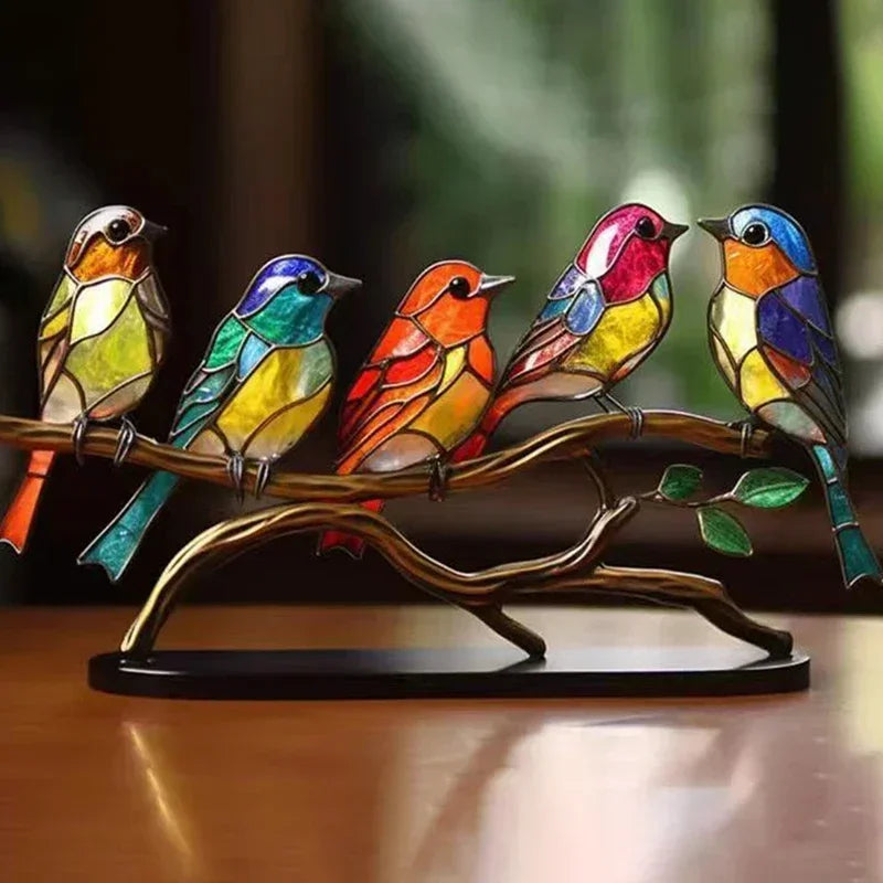 Multicolor Acrylic Birds on Branch Desktop Ornament by HitMyNeed