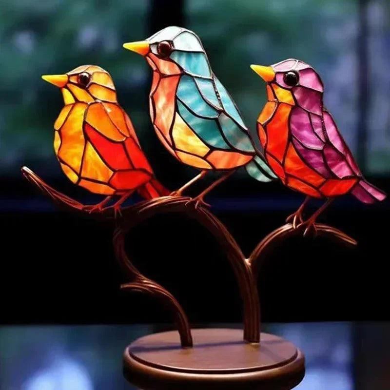 Multicolor Acrylic Birds on Branch Desktop Ornament by HitMyNeed